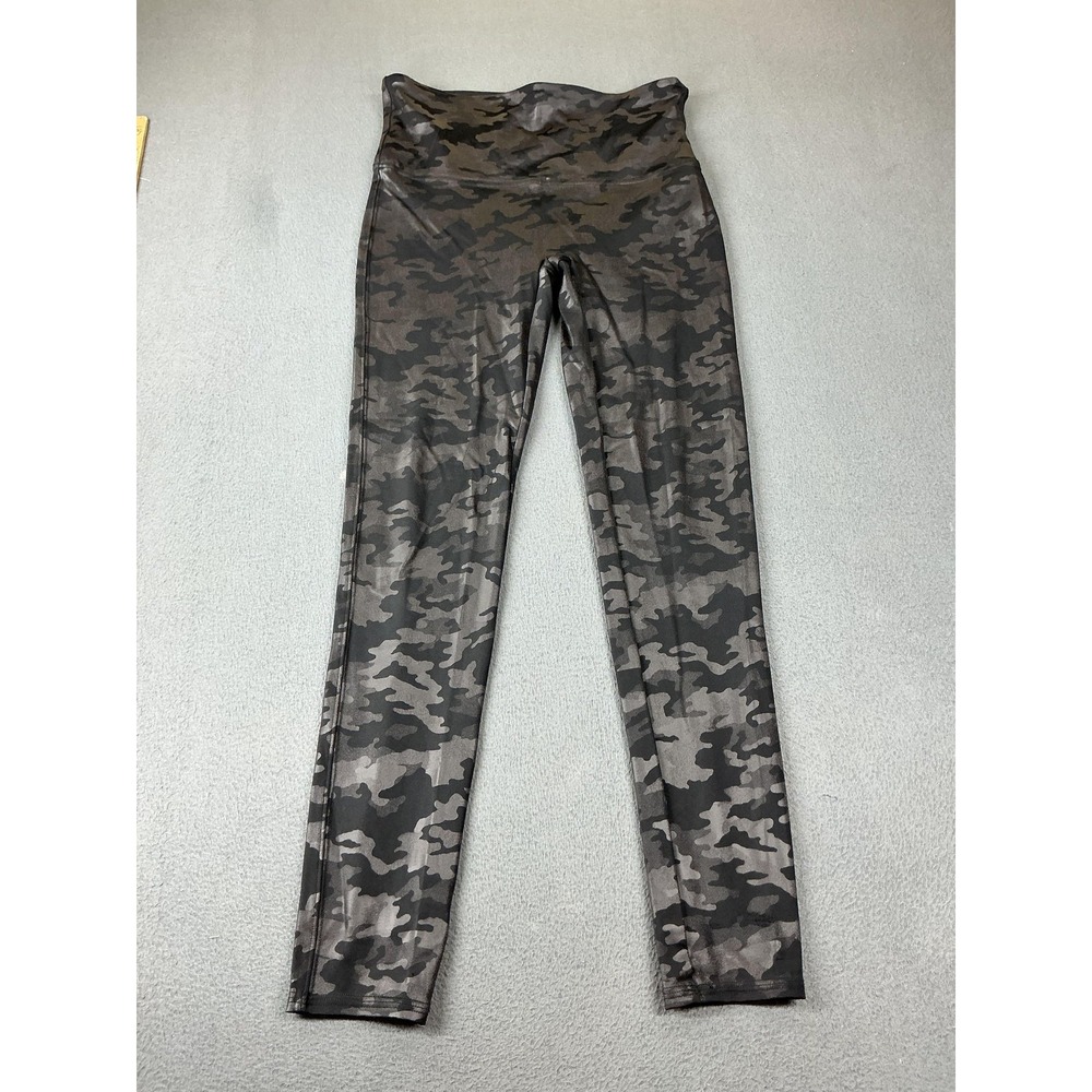 Spanx Leggings Womens L Black Camo High Waisted Shaping Ankle Compression